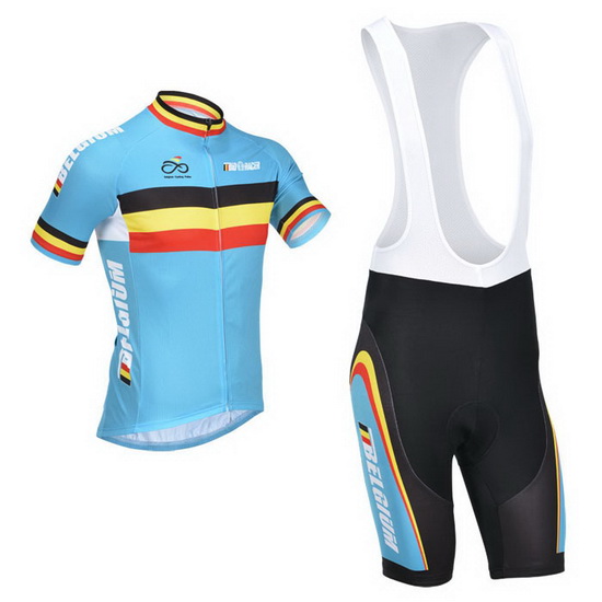 2013 Maillot Bélgica Tirantes Mangas Cortas Azul Y negro